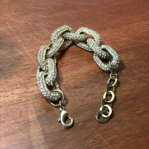 Chunky white rhinestone gold chain link bracelet